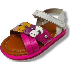 Resim Bagcı 3039-20 Renkli Kalp Cırtlı Kız Çocuk Sandalet Pembe Beyaz 21-25 Fuşya 
