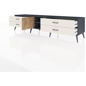 Resim Hyperion Tv Ünitesi Tek Raflı 4 Çekmeceli Tek Kapaklı 220x44x51 Antrasit-çam/aytaşı Atlas Çam/aytası - Antrasıt 