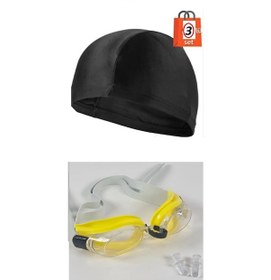 Resim Çocuk Yüzücü Gözlüğü Bone Seti/ Havuz-deniz-yüzücü Gözlüğü-bone Sarı 