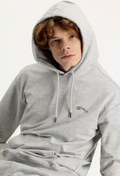 Resim Orta Gri Melanj Kapüşonlu Baskılı Pamuklu Sweatshirt Kigili