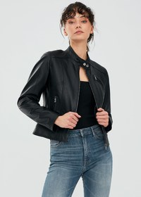 Resim Kylie Kadın Siyah Kısa Deri Ceket - Siyah / XL 