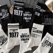 Resim 5 Çift Erkekler İçin 1977 Vintage Harfli Mürettebat Çorapları - Şık Siyah & Beyaz Orta Boy Tüp Çoraplar Kaburga Manşetlerle, Öğrenciler ve Günlük Stil için Rahat Günlük Giyim, Sevimli Çoraplar 
