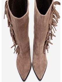 Resim Luvi Shoes Orlo Toprak Süet Hakiki Deri Püsküllü Kadın Western Çizme Toprak 