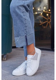 Resim Arens Beyaz Gri Hakiki Deri Kadın Sneaker-Beyaz 