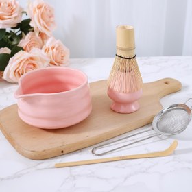 Resim 4/5 adet Pembe Matcha Aracı Seti Japon Matcha Çay Seti - Seramik Matcha Kasesi ve Spout Tutucu, Paslanmaz Çelik Süzgeç, Çay Fırçası, Matcha Kaşığı ile Ev Ofisi Açık Hava Çay İçecekleri için - Matcha Severler için Hediye, Doğum Günü, Sevgililer Günü 