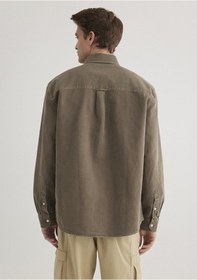 Resim Keten Karışımlı Kahverengi Tencel Gömlek Regular Fit / Normal Kesim 0211377-70376 Kahverengi 
