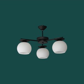 Resim KUZENLER Papatya 3’lü Siyah Metal Beyaz Cam Modern Tavan Avizesi 