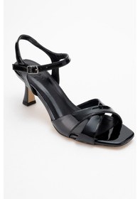 Resim Luvishoes Luvi Shoes Melin Siyah Rugan Çapraz Bantlı Kadın Topuklu Ayakkabı Siyah Rgn 