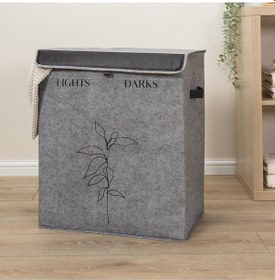 Resim Felted Deri Detaylı 2 Gözlü Lüks Keçe Çamaşır Sepeti Diğer 