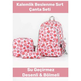 Resim Enenstyle Fermuarlı Geniş 1.kalite Su Geçirmez Desenli Bölmeli Üçlü Okul Kalemlik Beslenme Sırt Çanta Seti 
