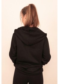 Resim Siyah Kadın Baskılı Kapüşonlu Sweatshirt Çok Renkli 