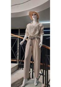 Resim İtalyan Kemerli Keten Pantolon-9260 Krem 