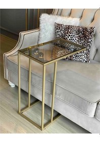 Resim Leyni Gold Metal Yan Camlı Sehpa Gold 