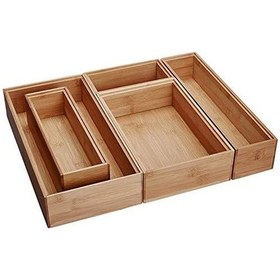Resim International 88005 Bambu Ahşap Çekmece Düzenleyici Kutular, Çeşitli Boyutlarda, 5 Parçalı Set 