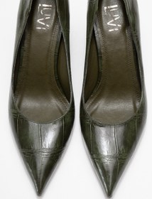 Resim luvishoes PUERA Yeşil Baskı Sivri Burunlu Kadın Dolgu Topuklu Ayakkabı 