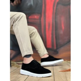 Resim ET0003 Bağcıklı Klasik Spor Süet Siyah Beyaz Yüksek Taban Casual Erkek Ayakkabı 