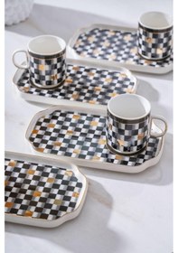 Resim Acar Skye 6 Kişilik Porselen Kahve Fincanı Takımı Siyah 6904 Siyah - Beyaz 