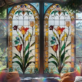 Resim Ev banyo kapıları için uygun, dekoratif, elektrostatik emişli, güneş koruması, kalınlaştırılmış, boyalı, yalıtımlı, yapıştırıcısız, yarı saydam, güneşlik desenli, vintage süslü güzel çiçek desenli pencere çıkartması - 1 rulo 