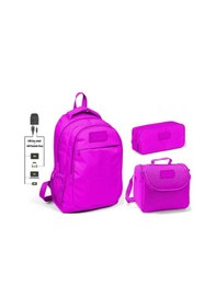 Resim Coral High Kız Çocuk Koyu Pembe 3'lü Çanta Takımı - Usb Soketli 