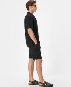 Resim Koton Kumaş Şort Bermuda Slim Fit Düğmeli Cepli Katlı Paça Siyah 4sam40064hw Siyah 