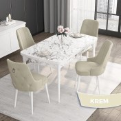 Resim Canisa Concept Noa Serisi,80 x 132 cm Açılabilir Mdf Masa,beyaz Mermer Desen Mutfak Masa Takımı, 4 Sandalye Gümüş Halkalı 