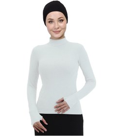 Resim Manolyaşal İslamic Hijab Hafif Balıkçı Yakalı Parmak Geçmeli Likralı Organik Kadın Body Ekru 
