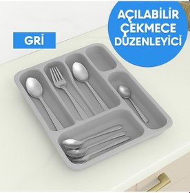 Resim Çekmece İçi Kaşıklık Çift Taraflı Ayarlanabilir Uzayabilen Çatal Bıçaklık Düzenleyici Gri 