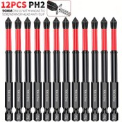 Resim KEZHIDE 3/8/12 adet 3.5 İnç 90mm Manyetik Çapraz PH2 Phillips Darbe Tornavida Başlığı Seti, Kaymaz S2 Çelik, Yüksek Dayanıklılık - Plastik Ürünler, Ahşap Ürünler, Ev, Fabrika, Ofis vb. için Uygun, Metal Ürünler, Ev Dekorasyonu için Gerekli 