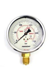 Resim Pakkens 0-250 Bar 100 mm Alttan Bağlantılı Gliserinli Manometre G 1/2 inç 