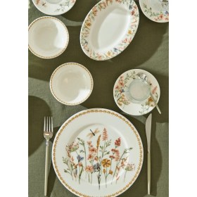Resim Bella Maison Flores Porselen 26 Parça 6 Kişilik Kahvaltı Takımı Çiçek Desenli Renkli Elips Tabaklar 