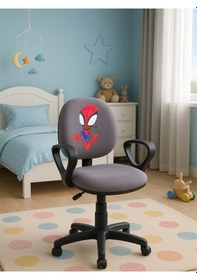 Resim Örümcek Adam Desenli Çocuk Odası Ders Çalışma Sandalyesi Ofis Koltuğu Tekerlekli Çocuk Sandalyesi Gri 