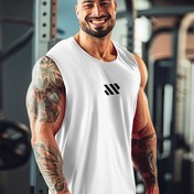 Resim Erkekler için Çizgili Desenli Yaka Kolsuz Atlet, Yazlık Fitness ve Dış Mekan Koşu Giyiminde Hızlı Kuruyan ve Rahat Spor Yelek 
