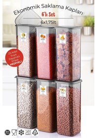 Resim Etiketli 6'lı Antrasit Ekonomik Kırılmaz Saklama Kabı Seti 6x1,75 Lt. Antrasit 