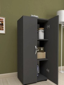 Resim Bofigo 3 Raflı 2 Kapaklı Çok Amaçlı Mutfak Dolabı Banyo Dolabı Çok Amaçlı Dolap Antrasit 
