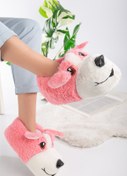 Resim BOUIS Kadın Fuşya Sevimli Köpek Figürlü Peluş Panduf Kaymaz Yumuşak Taban Ev Içi Ayakkabısı Bot 