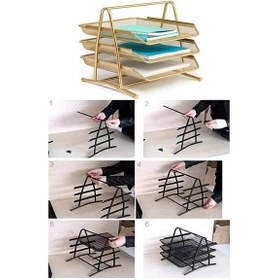Resim Siyah Metal Evrak Rafı 3 Lü 1 Paket Masaüstü A4 Dosya 3 Katlı Düzenleyici Kağıt Tepsisi Metal Fileli Hareketli Siyah 