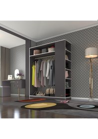 Resim Kenzlife giysi dolabı bayram 180*150*40 gri gardırop 