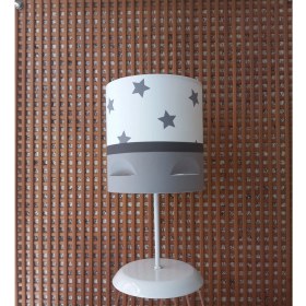 Resim Onay Beyaz Yıldızlı Gri Motifli 2.li Set Kumaş Kaplama Genç ve Çocuk Odası Avize ve Abajur Takımı 