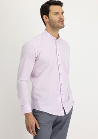 Resim Toz Pembe Uzun Kol Hakim Yaka Regular Fit Çizgili Pamuk Gömlek 