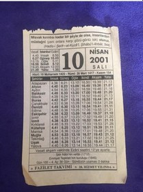 Resim 10 Nisan 2001 Takvim Yaprağı - Nostalji Koleksiyonluk Takvim Yaprağı B 