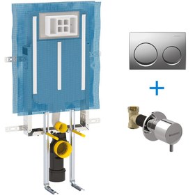 Resim Geberit Alpha Gömme Rezervuar 8 cm Kombifix Metal Ayaklı Seti (Stop Valf + Parlak Krom Kumanda Paneli Dahil) 110.174.00.1 