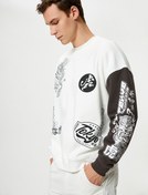 Resim Uzakdoğu Baskılı Sweatshirt Bisiklet Yaka Rahat Kesim Şardonlu 
