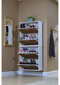 Resim Eliusta Berrak Ceviz 8 Bölmeli Ayakkabılık 72 Cm Genişlikte Duvara Monte 72x156x26 Cm Ayakkabılık Ceviz 