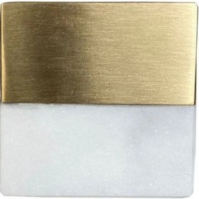 Resim Çap 40X40Mm Beyaz/Mat Sarı Düğme Kulp / Doğal Taş 