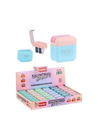 Resim Kalemtıraş Çift Bıçaklı Hazneli 6 Renk 1 Paket Mk-2040 Pastel Renkler İki Bıçaklı Jumbo Kalemtraş Kalem Açaçagı Plastik 