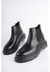 Resim Muggo Thor Garantili Hakiki Deri Kalın Taban Erkek Kışlık Chelsea Bot Siyah 