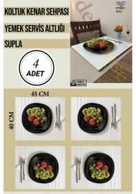 Resim Beyaz 4 Adet Çok Amaçlı Koltuk Kenar Sehpası, Supla, Yemek Servis Altlığı Beyaz 