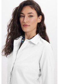 Resim Tudors Kadın Slim Fit Dar Kesim %100 Pamuk Spor Yaka Gizli Pat Uzun Kollu Düz Oxford Leke Tutmaz Beyaz Gömlek-46436 