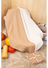 Resim Kahverengi 2 Katlı Müslin Örtü Seti 2 Li 75x75 CM Krem 