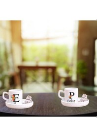 Resim Kişiye Özel 2 Li Harfli Türk Kahve Fincanı Ve Altı Beyaz 